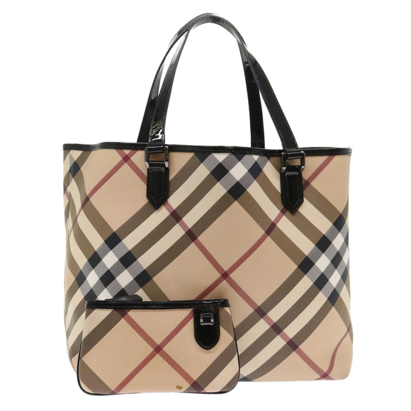 BURBERRY Nova Check Tote Bag PVC Leather Beige Auth yk7756 - Picture 1 of 16